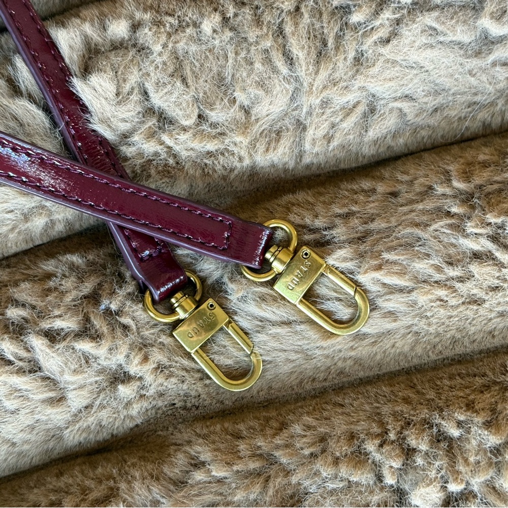 STAUD Moon Mini Split Leather Crossbody Bag Bordeaux - Picture 12 of 17